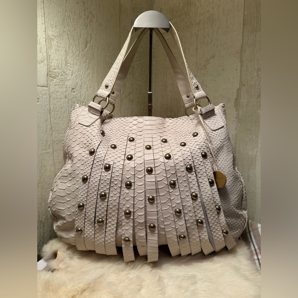 FURLA Unique Rare Vintage Python Leather Handbag